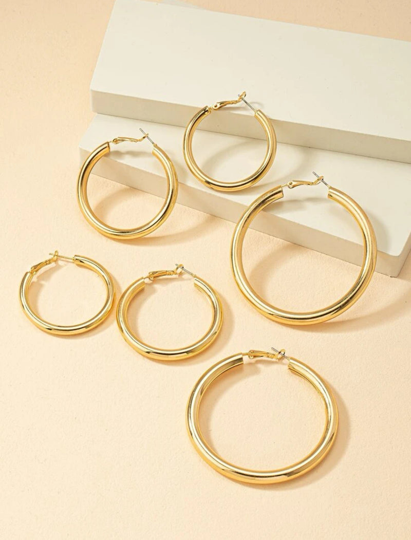 3 Pack Gold Hoop Earrings