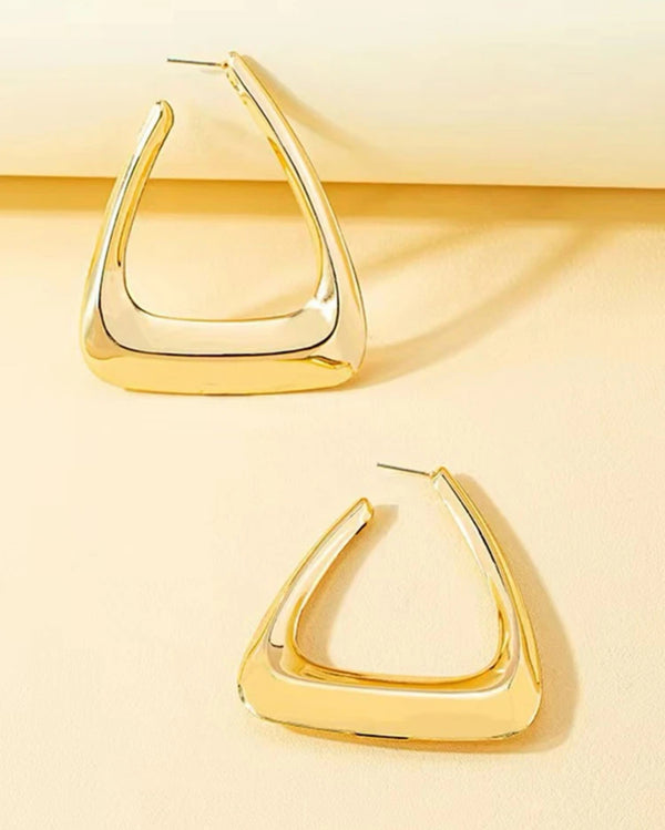 Gold Triangular Edge Hoop Earrings