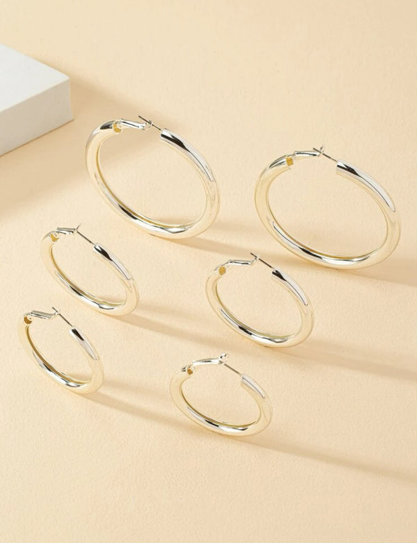 3 Pack Silver Hoop Earrings