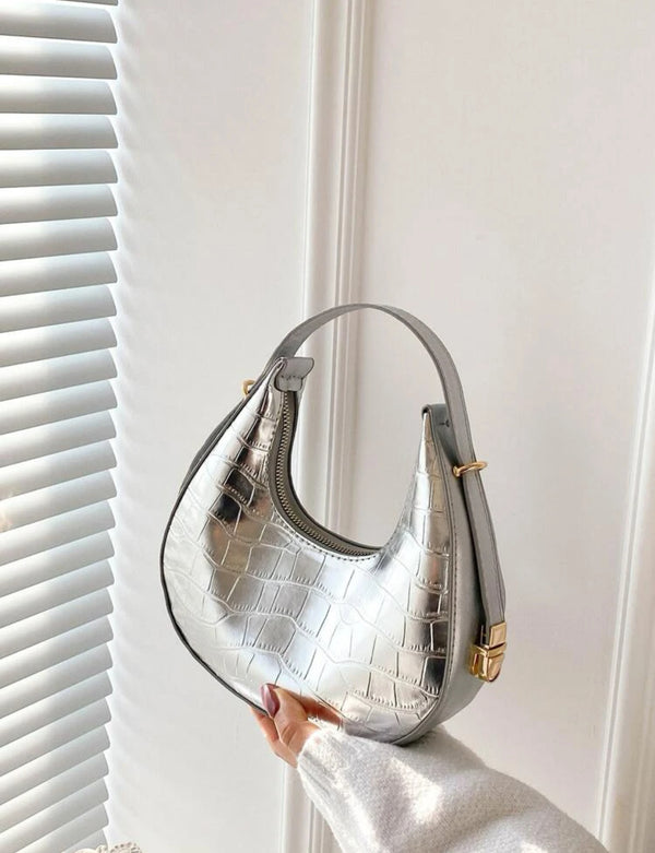 Metallic Crocodile Hobo Bag